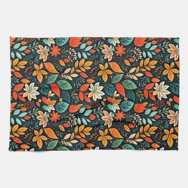 Floral Exotic Flowers Pattern Tea Towel (Horizontal)