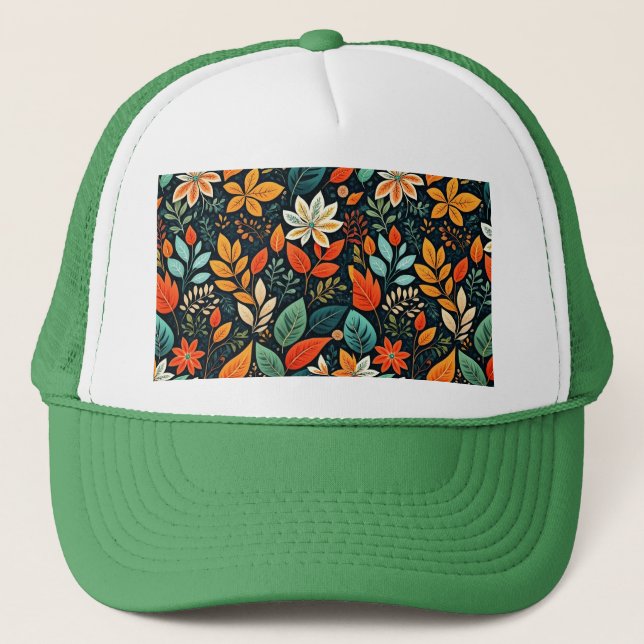 Floral Exotic Flowers Pattern Trucker Hat (Front)