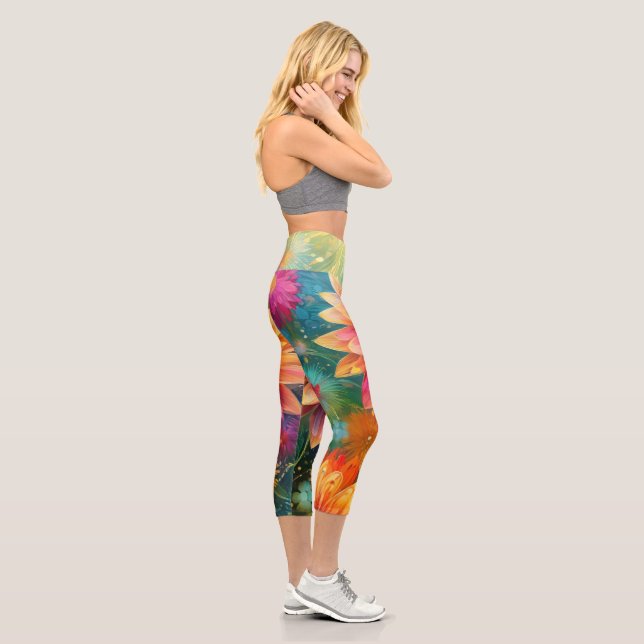 Floral Explosion: Bursting Colour Pattern Capri Leggings (Right)
