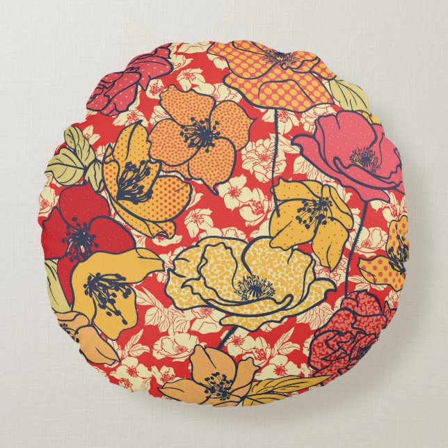 Floral Explosion: Seamless Vintage Trend. Round Cushion (Front)