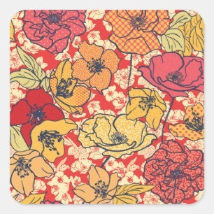 Floral Explosion: Seamless Vintage Trend. Square Sticker