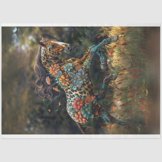 Floral Fable Horse Digital Art Decoupage  Tissue Paper (Front)