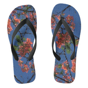 Floral Fabric Blue, wide black, Thongs