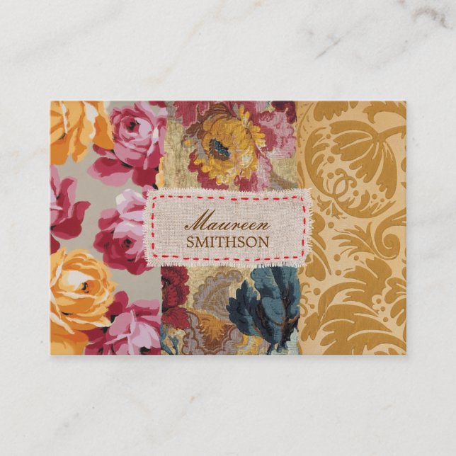 Floral Fabric Patchwork (Gold) Personalised Business Card (Front)
