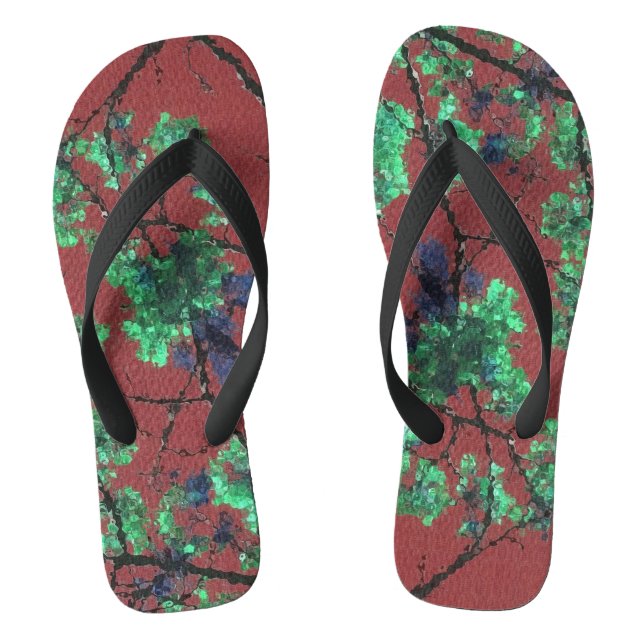 Floral Fabric, Red Thongs (Footbed)