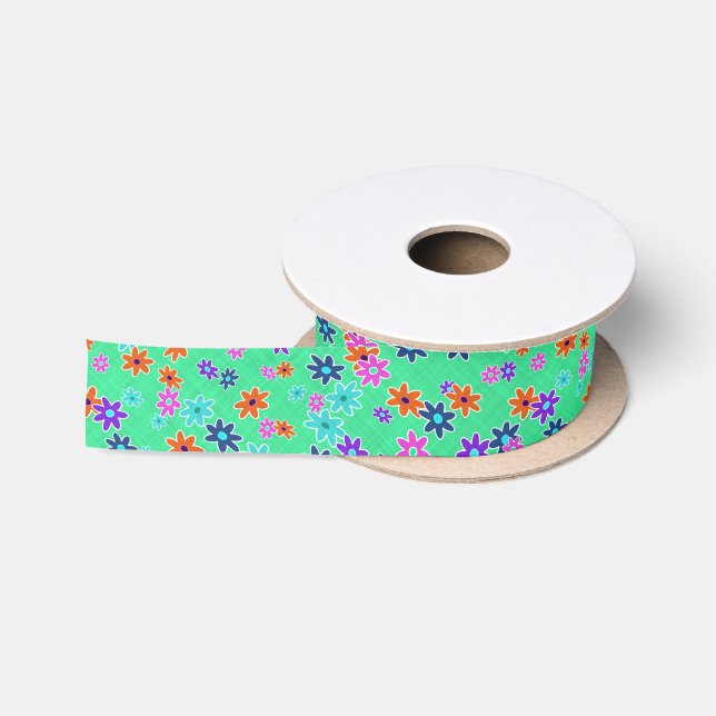 Floral Fabric Seamless Pattern coloured Satin Ribbon (Spool)