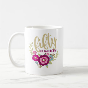 Floral Fabulous 50th Birthday pink gold Coffee Mug