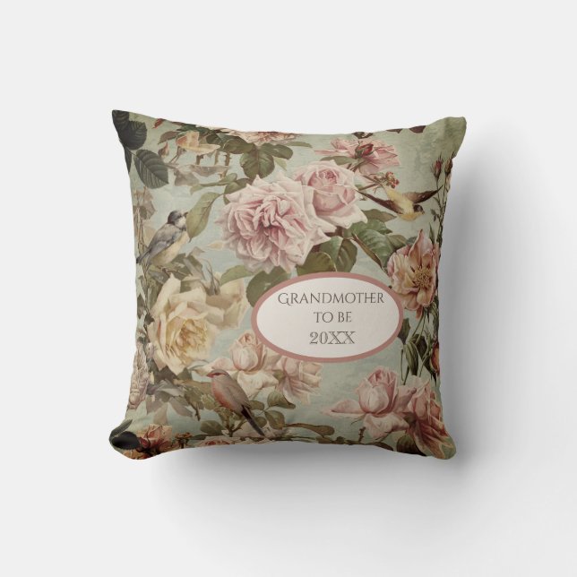 Floral Faded Aqua Blush Elegant Grandmother to be Cushion (Front)