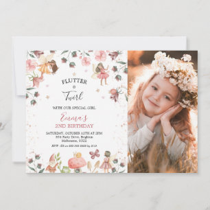Floral Fairies Girls Photo Birthday Party Invitation