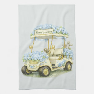 Floral Fairway Hydrangea Golf Cart Sage Tea Towel