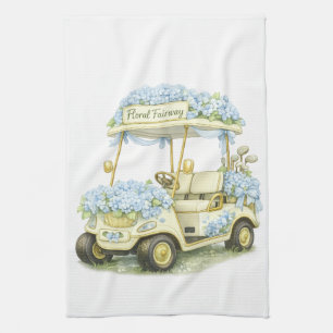 Floral Fairway Hydrangea Golf Cart White Tea Towel