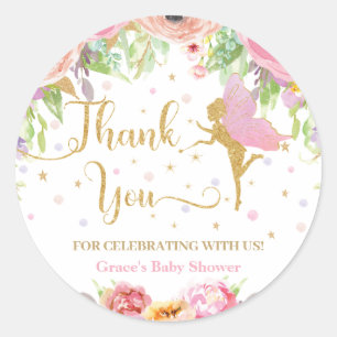 Floral Fairy Baby Shower Birthday Thank You Favor Classic Round Sticker