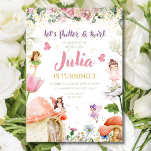 Floral Fairy Birthday Invitation, Garden Girls  Invitation