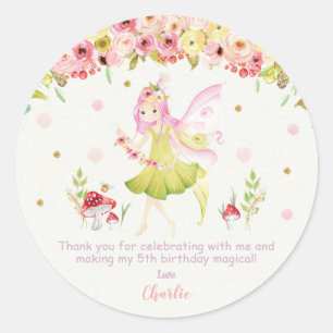 Floral Fairy Birthday Party Favor Thank You Classic Round Sticker