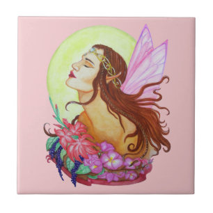 Floral Fairy Design Ceramic Tile