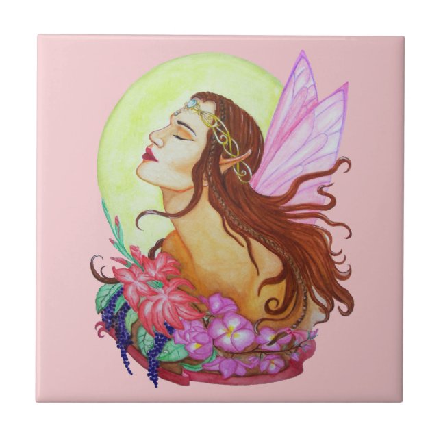 Floral Fairy Design Ceramic Tile (Front)