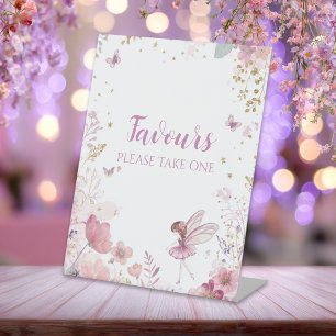 Floral Fairy First Birthday Party Favours  Pedestal Sign