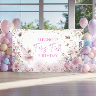 Floral Fairy First Birthday Personalised Party Banner