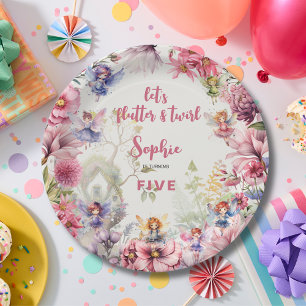 Floral fairy garden kids birthday paper plate
