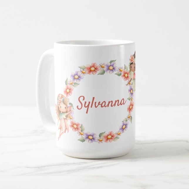 Floral Fairy Mug with Custom Name (Front Left)