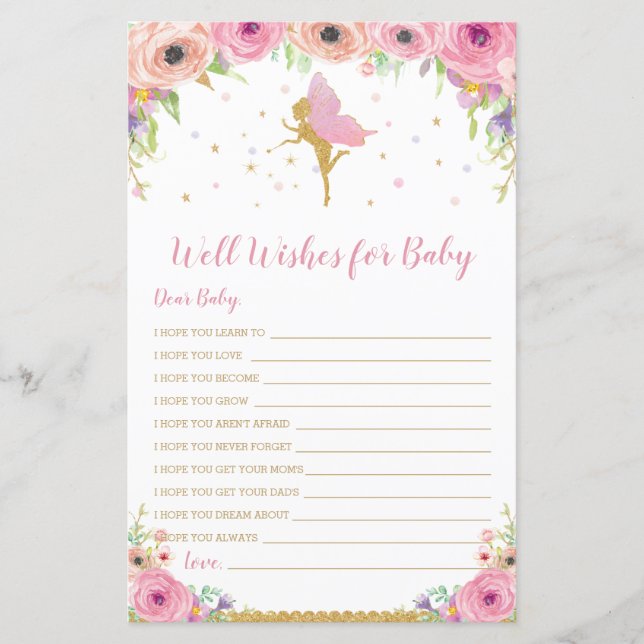 Floral Fairy Well Wishes for Baby Activity (Front)