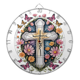 Floral Faith Cross  Dartboard
