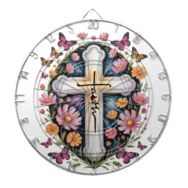 Floral Faith Cross  Dartboard (Front)