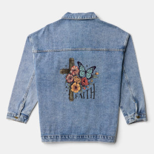 Floral Faith Cross  Denim Jacket