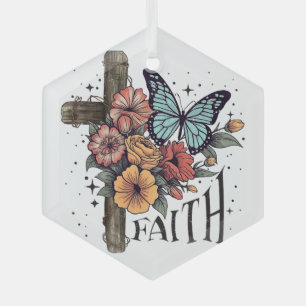 Floral Faith Cross Glass Tree Decoration