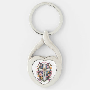 Floral Faith Cross Key Ring