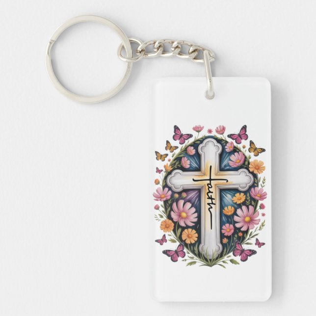 Floral Faith Cross  Key Ring (Front)