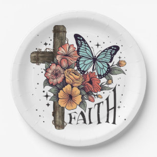 Floral Faith Cross Paper Plate