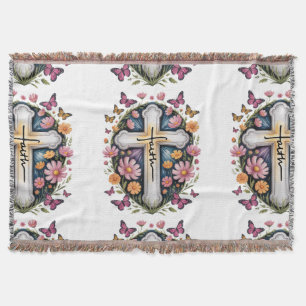Floral Faith Cross Throw Blanket