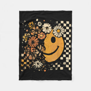 Floral Fall Autumn Smile Groovy Thanksgiving Women Fleece Blanket