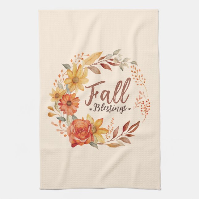 Floral Fall Blessings Tea Towel (Vertical)