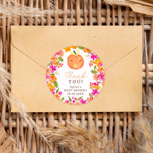 Floral Fall cute little pumpkin baby shower Classic Round Sticker