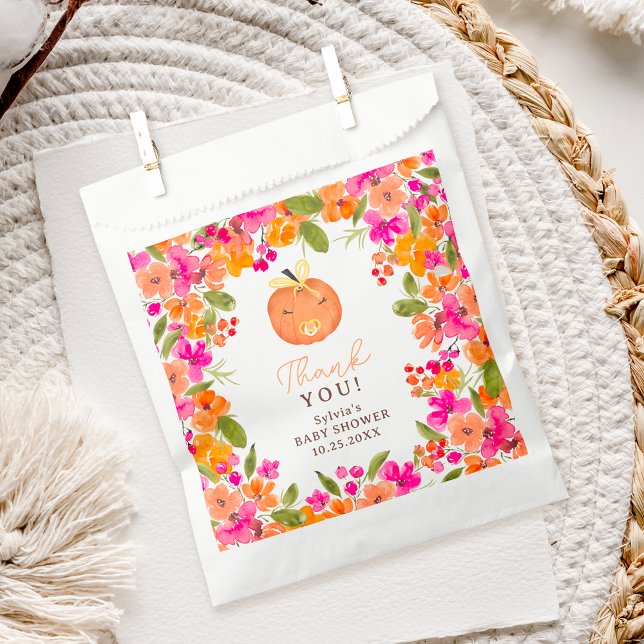 Floral Fall cute little pumpkin baby shower Favour Bag (Floral Fall cute little pumpkin baby shower Favor Bag)