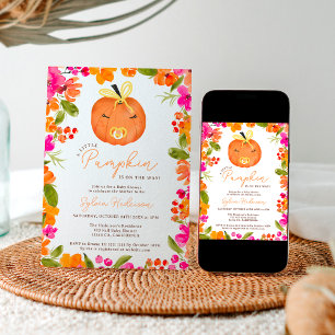 Floral Fall cute little pumpkin baby shower Invitation