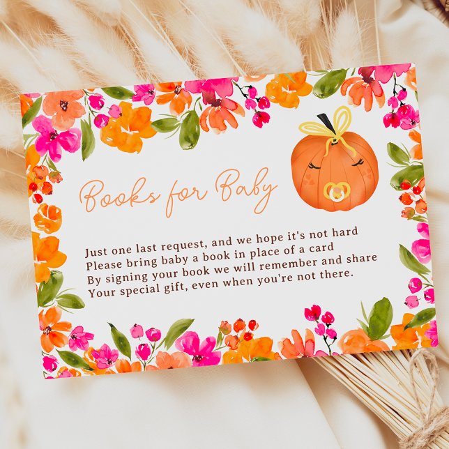 Floral Fall cute pumpkin books for baby shower Enclosure Card (Floral Fall cute pumpkin books for baby shower Enclosure Card)