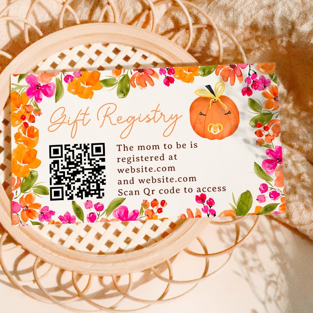 Floral Fall cute pumpkin registry baby shower Enclosure Card (Floral Fall cute pumpkin registry baby shower Enclosure Card)