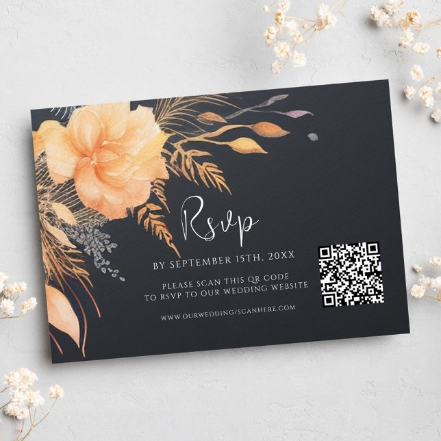 Floral Fall Elegant QR Code Wedding RSVP Card (Floral Fall Elegant QR Code Wedding RSVP Card)