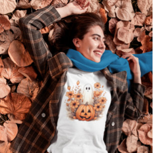 Floral Fall Halloween Pumpkin Ghost T-Shirt