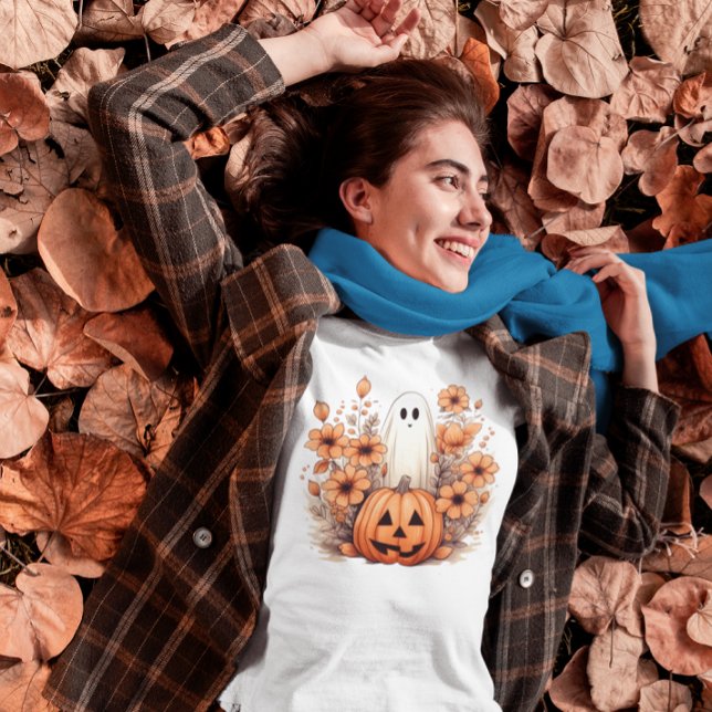 Floral Fall Halloween Pumpkin Ghost T-Shirt (Creator Uploaded)