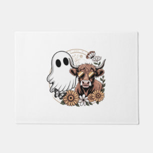 Floral Fall Highland Cow Ghost Doormat