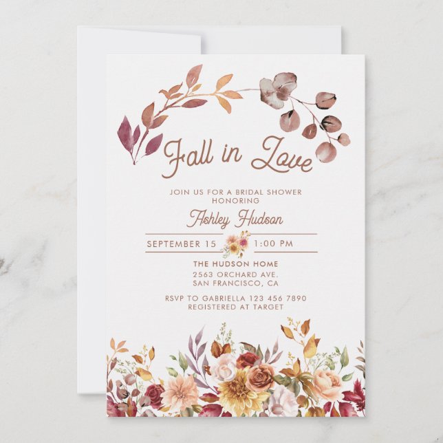 Floral Fall in Love Bridal Shower Invitation (Front)