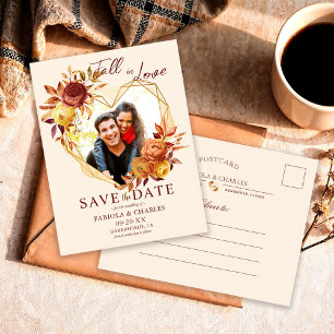Floral Fall in Love Photo Wedding Save the Date Announcement Postcard