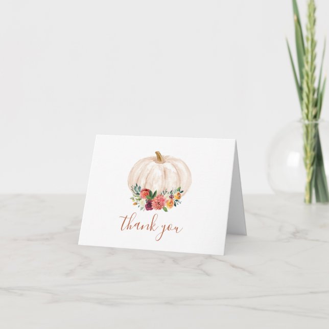 Floral Fall In Love Pumpkin Wedding Thank You Card (Front)