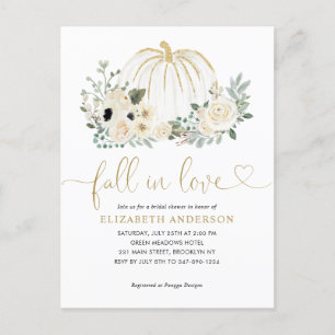 Floral Fall in Love White Pumpkin Bridal Shower Postcard