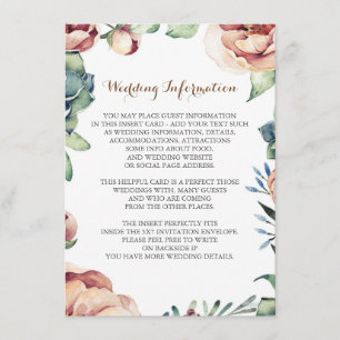 floral fall ivory wedding information insert