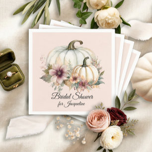 Floral Fall Leaf Pumpkin Blush Pink Bridal Shower Napkin